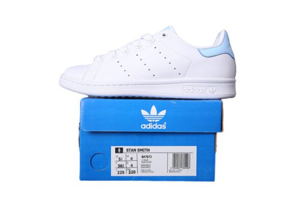 נעלי אדידס-ADIDAS Stan Smith - White Light Blue Tail