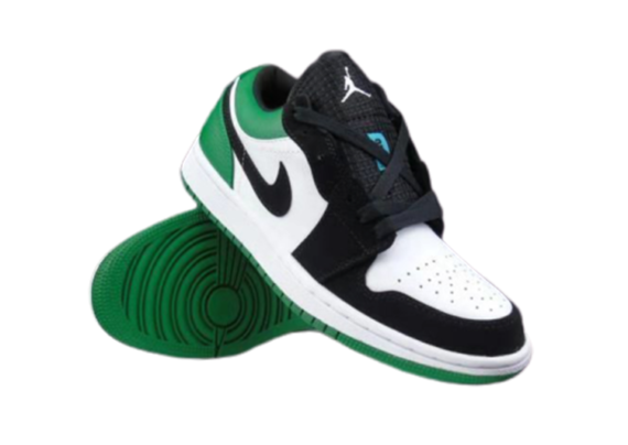 ⁦נעלי נייק-NIKE AIR JORDAN 1 LOW -WHITE-GREEN-BLACK LOGO⁩ – תמונה ⁦4⁩