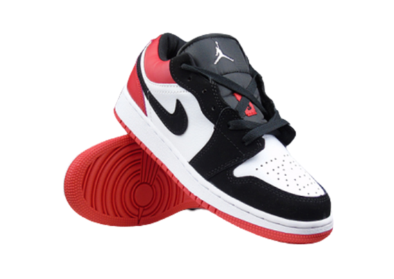 ⁦נעלי נייק-NIKE AIR JORDAN 1 LOW -WHITE-RED- BLACK LOGO⁩ – תמונה ⁦4⁩