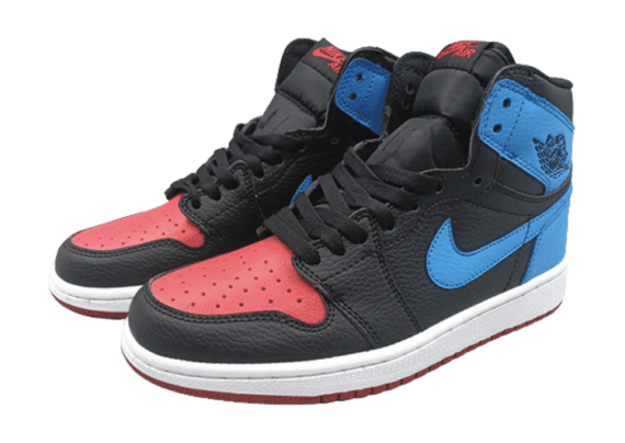 ⁦נעלי נייק-Nike Air Jordan 1 High Black With Red - Sky Blue⁩ – תמונה ⁦3⁩